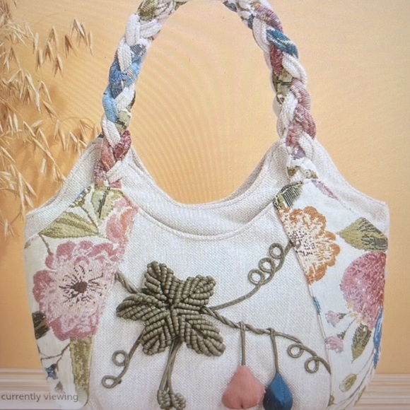 Handbags - Bohemian Floral Embroidered Purse with Braided Straps and Zipper Closure